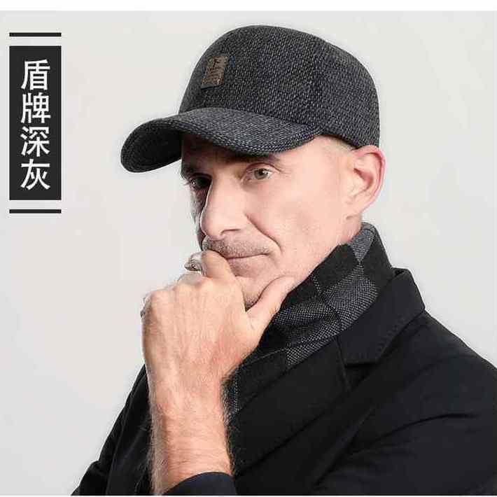 In the elderly hat men's ear protection woolen baseball cap autumn and winter thickened warm cap elderly hat dad hat