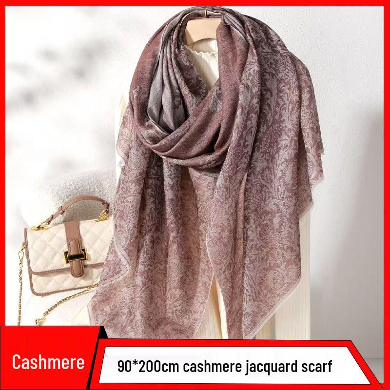 Inner Mongolia Cashmere Jacquard Shawl with Scottish Thistle - Thin Scarf for Autumn/Winter