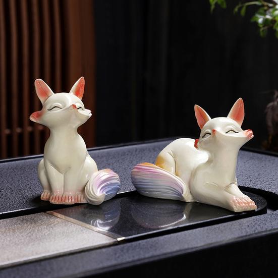 Tea Pet Color Changing Fox Resin Handcrafted Lucky Feng Shui Decoration with Hot Water Good Luck Symbol Teatable Teahouse Ornament