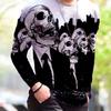 Spring and Autumn Round Neck 3D Halloween Funny Pattern Printed Top Fashionable Casual Long Sleeved Men's T-shirts