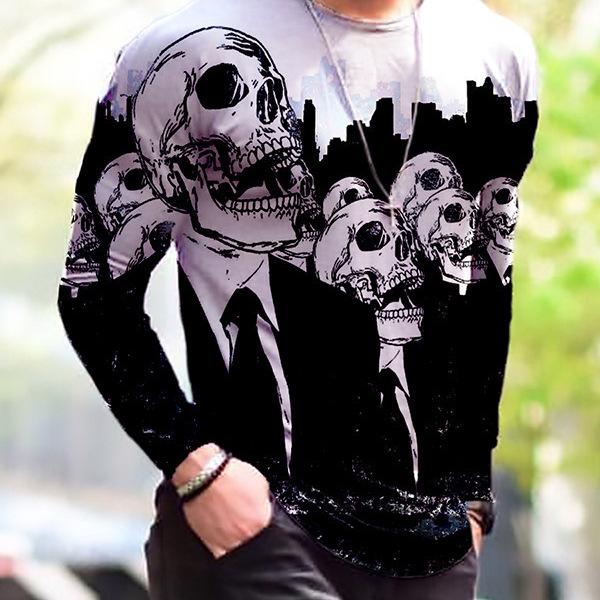 Spring and Autumn Round Neck 3D Halloween Funny Pattern Printed Top Fashionable Casual Long Sleeved Men's T-shirts
