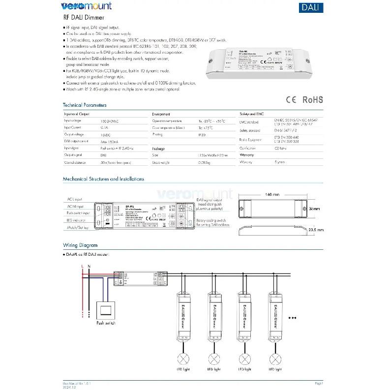 Skydance WiFi ZigBee RF DALI Dimmer Tuya Smart APP Control RGB/RGBW/CCT color LED Strip Light DA-ML/DA-ML(WT)/DA-ML(WZ) RF 2.4G