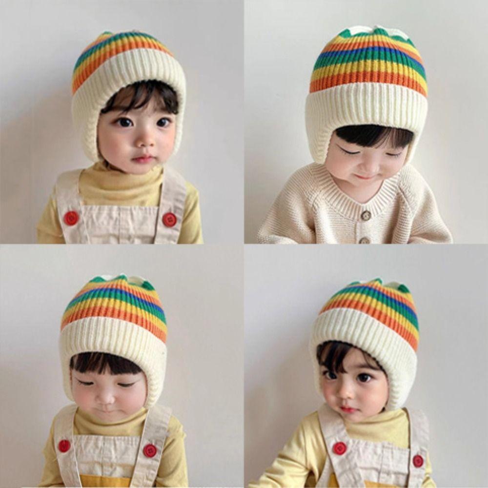 Soft Striped Rainbow Hat Korean Beanie Cap Colorful Baby Knitted Hat Boys Girls
