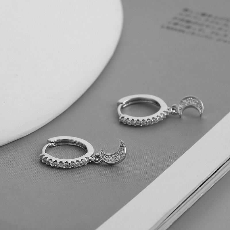 Серьги-кольца из стерлингового серебра 925 пробы с луной и фианитами для женщин, модные золотые украшения для вечеринок, подарок
