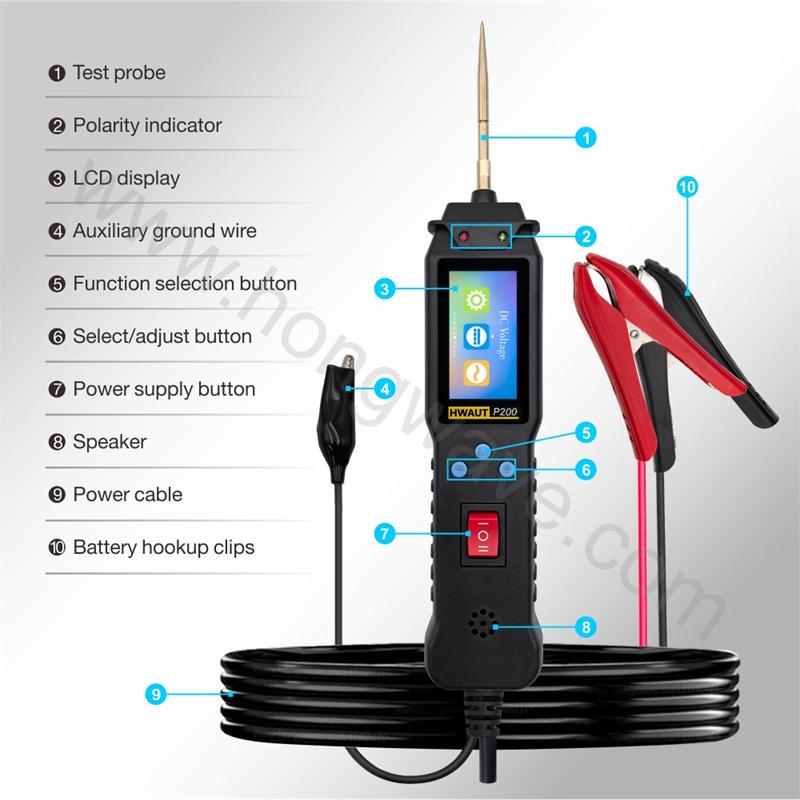 HWAUT P200 P100 Powerprobe Electrical System Diagnostic Tool Motorcycle Automotive Circuit Tester Power Circuit Probe Kit 12-24V