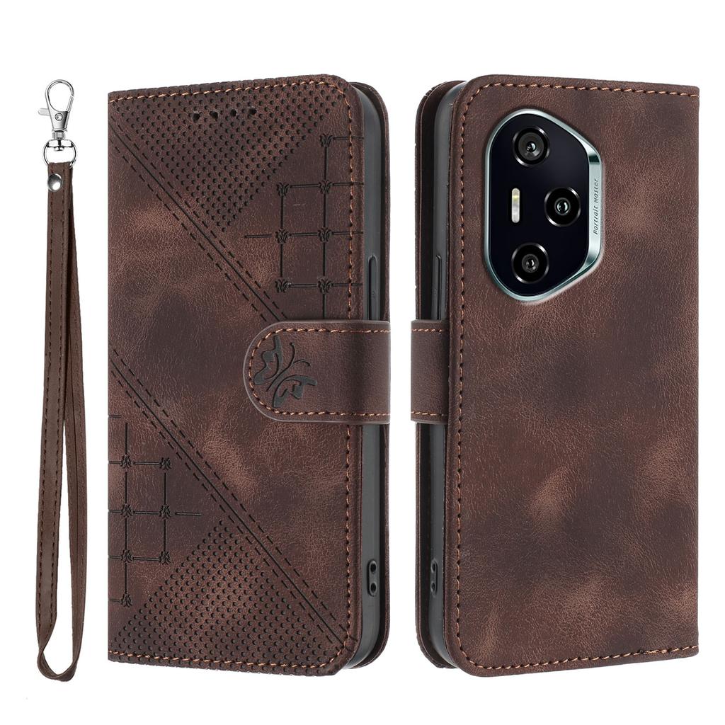 Для Honor 400 Кожаный чехол-кошелек Чехол для телефона с тиснением в виде бабочки и цветка со шнурком