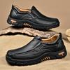 Men's Waterproof Slip On Faux Leather Hiking Shoes for Male Outdoor Non-Slip Walking Sneakers Casual Loafers Work Shoes Comfortable Short Boots