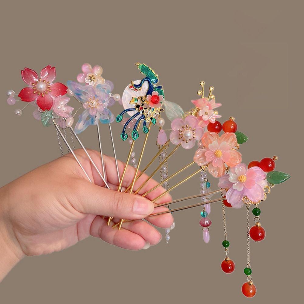 Chinese Style Flower Hair Stick Handmade Hanfu Hair Bun Elegant Butterfly Hairpin  for Hanfu Party