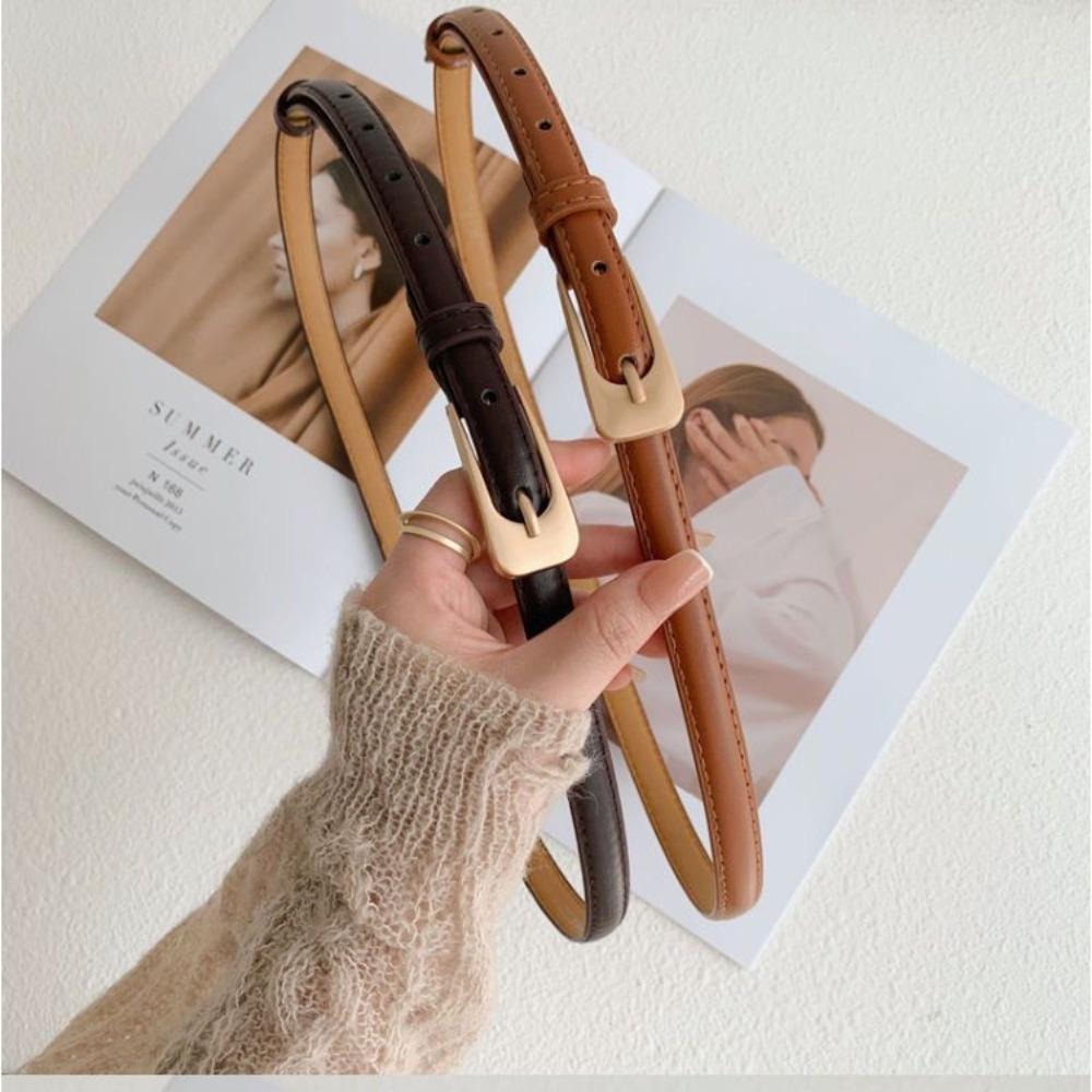 Zinc Zinc Alloy PU Leather Waistband Adjustable Thin Waist Belt Simple Thin Belt  Jeans