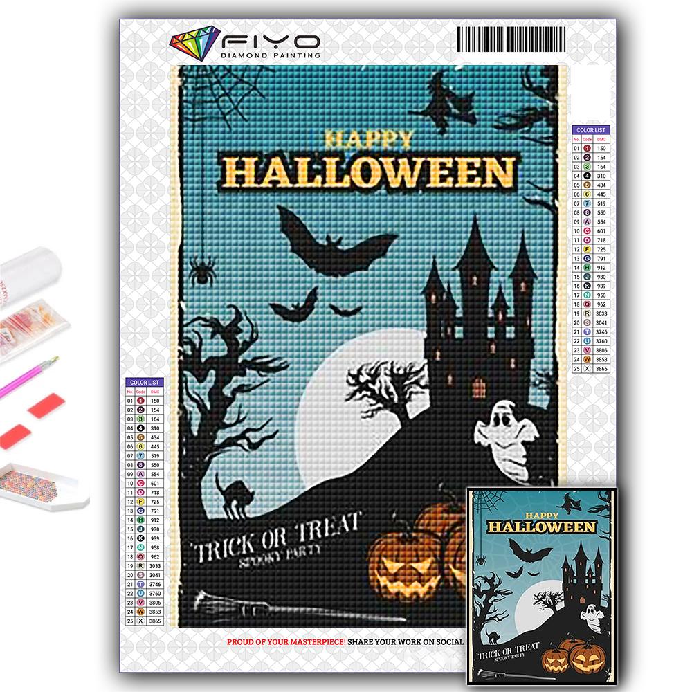 DIY 5D Diamond Painting Halloween Pumpkin And Witch Castle Cross Stitch Kit Full Drill Embroidery Mosaic Art Picture of Rhinestones Gift