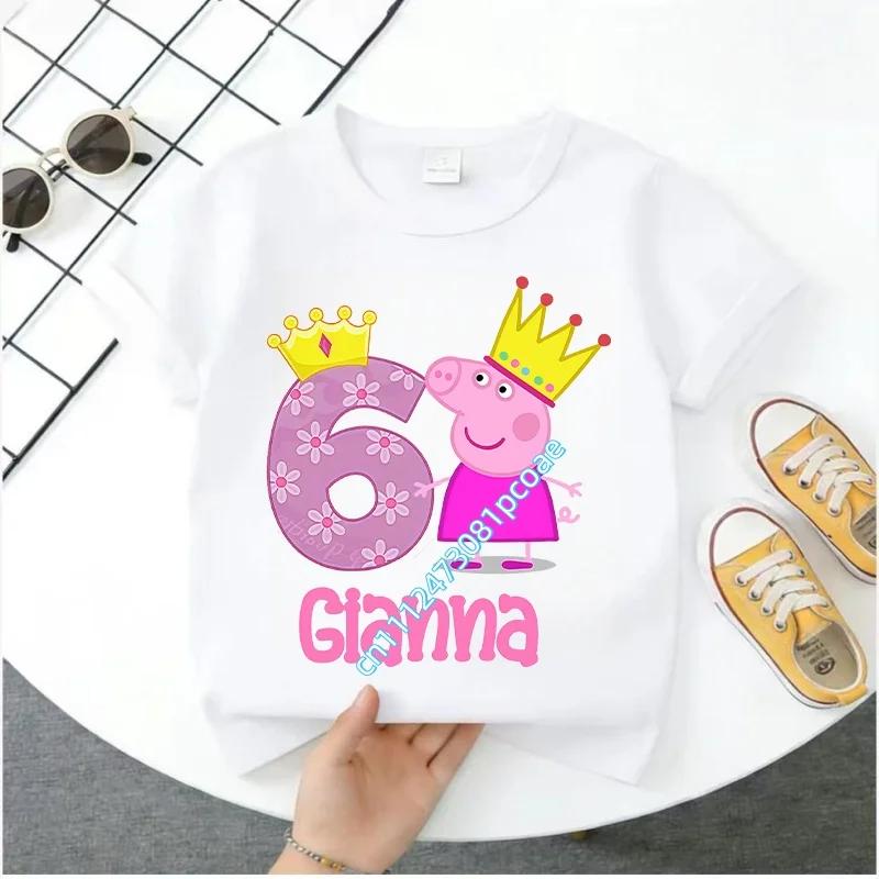 Peppa Pig 1-8 years old children' Polyester short-sleeved boys' sports shirt, girls' casual top with digital print, summer T-shirt