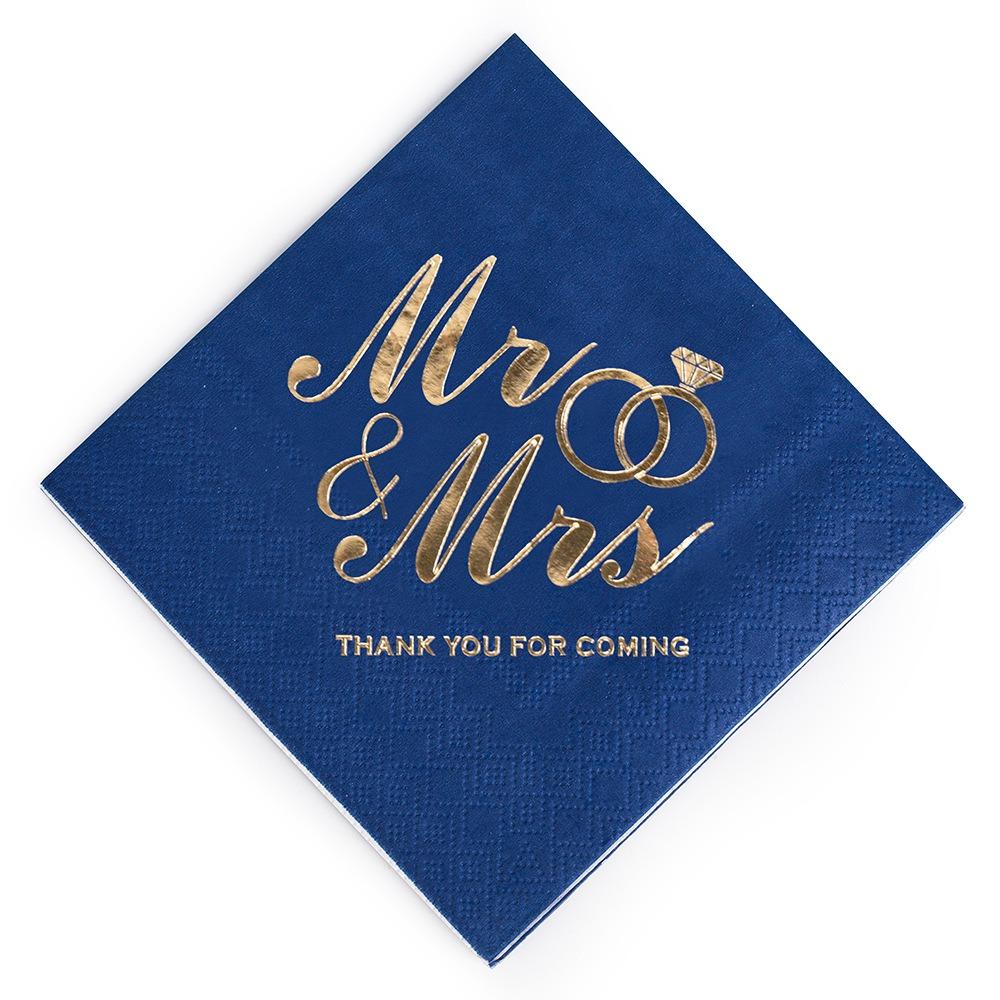 100pcs 3-Ply Mr Mrs Wedding Napkins Bronzing Printed Disposable Napkins for Wedding Anniversary