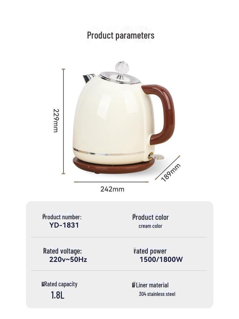 Электрический чайник из нержавеющей стали европейского стандарта 304 — в стиле ретро, с автоматическим отключением, для бытового использования.