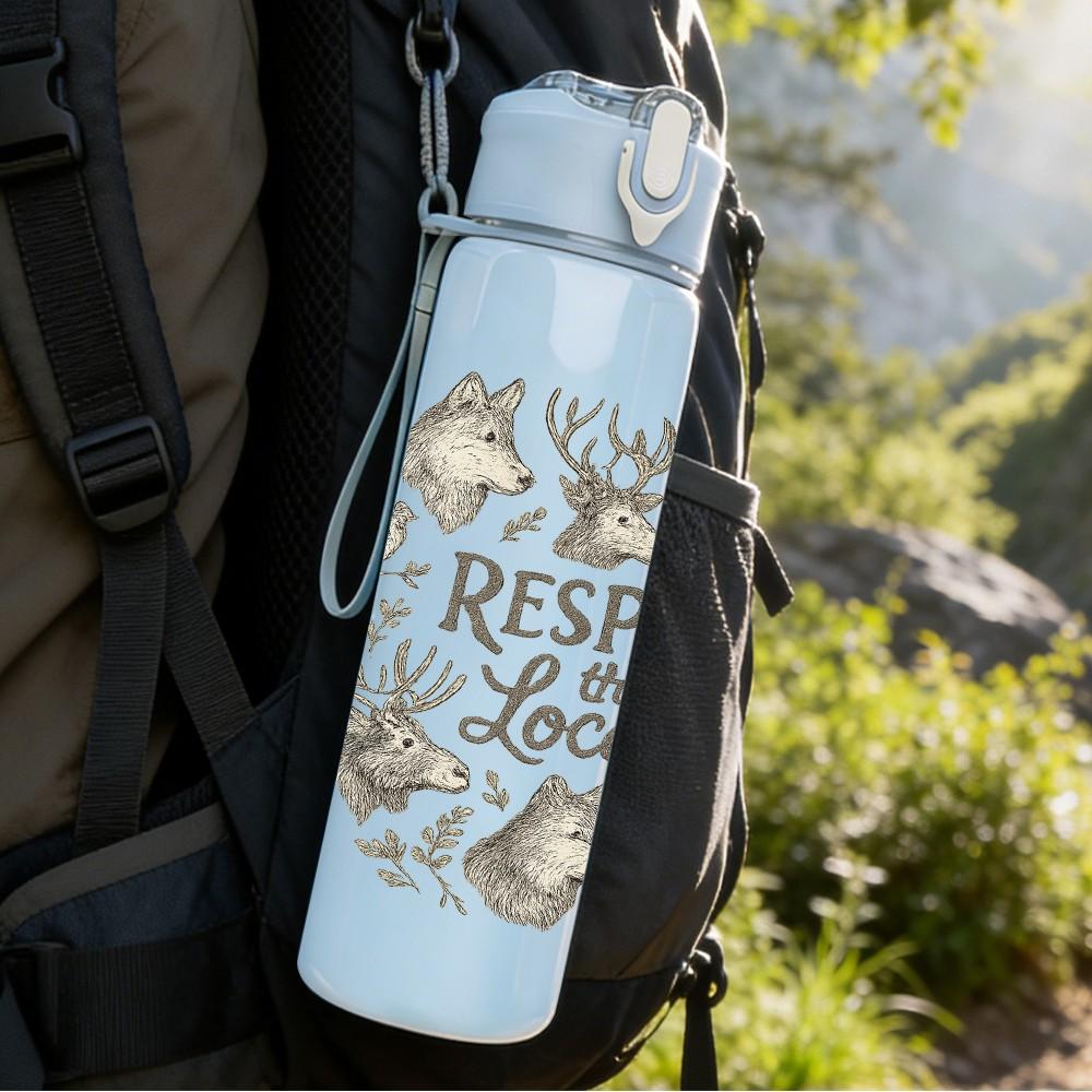 1PC Respect Local Cats Letter 750ml Color Plastic Sports Water Bottle Leakproof Flip Straw Lid Suitable for Sports Office Home Use