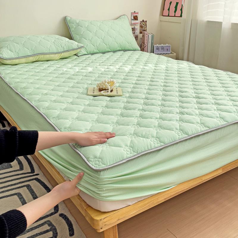 Облачно-хлопковая, приятная для кожи, утолщенная, облегающая простыня: Однотонный, 100% хлопок, Нескользящий, Можно стирать в машине.