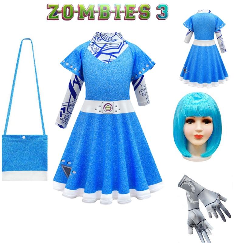 Детский костюм для косплея зомби, платье на Хэллоуин, плащ, парик, сумка, наряд для девочки, подарок