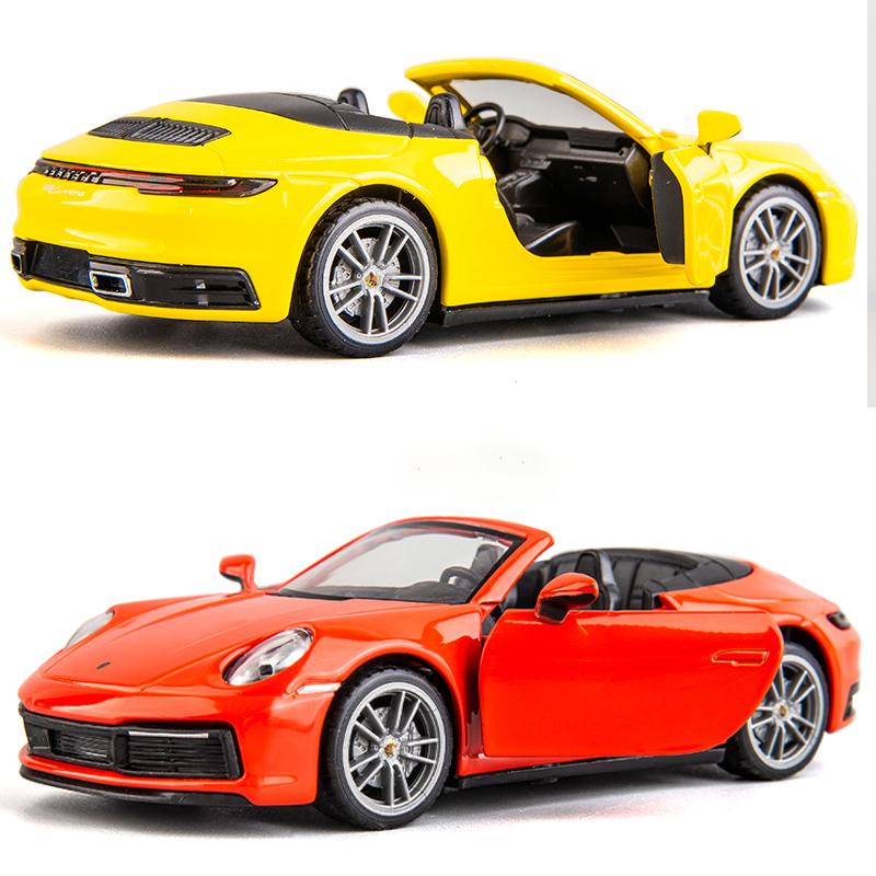 1:32 Porsche 911 Carrera Cabriolet Alloy Muscle Car Model Sound and Light Pull Back Children's Toy Collectibles Birthday gift