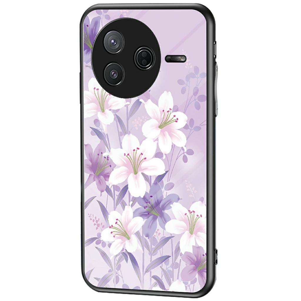 Для Xiaomi Poco F7 Pro 5G/Redmi K80 5G Чехол с цветочным узором TPU+Закаленное стекло Защитный чехол для телефона