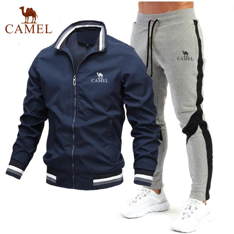 Camel Spring and Autumn Fashion New Men's Jacket Set Casual Set Spliced Pants Baseball Jacket High Quality Embroidery Clothes