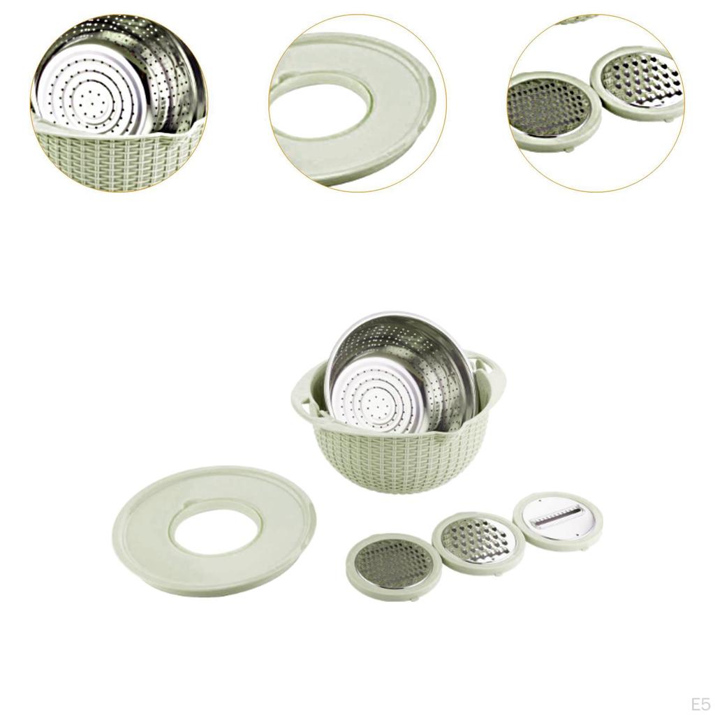 4 In 1 Colander with Bowl Set Fruit Cleaner 360°Rotating Versatile Salad Spinning Tool Strainers