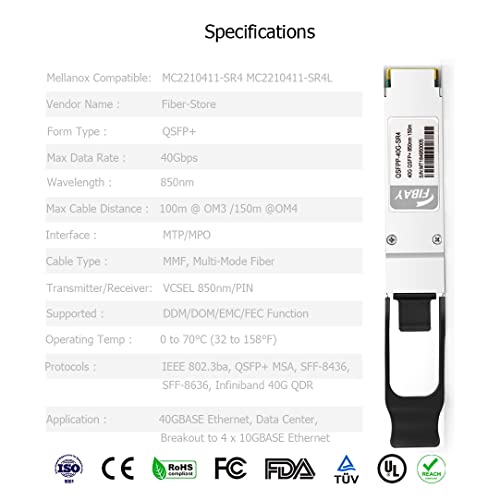 Оптический трансиверный модуль OPSTRAN 40GBASE-SR4 QSFP+ Совместимый с Mellanox MC2210411-SR4L и MC2210411-SR4, 850 нм 150 м DDM MTP/MPO-12 MMF