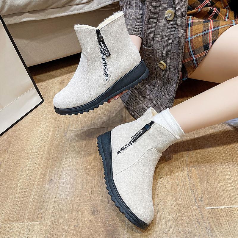 Зимние ботинки женские теплые плюшевые зимние ботинки для женщин ботильоны женские на молнии нескользящие мокасины женские повседневные удобные ботинки на плоской подошве