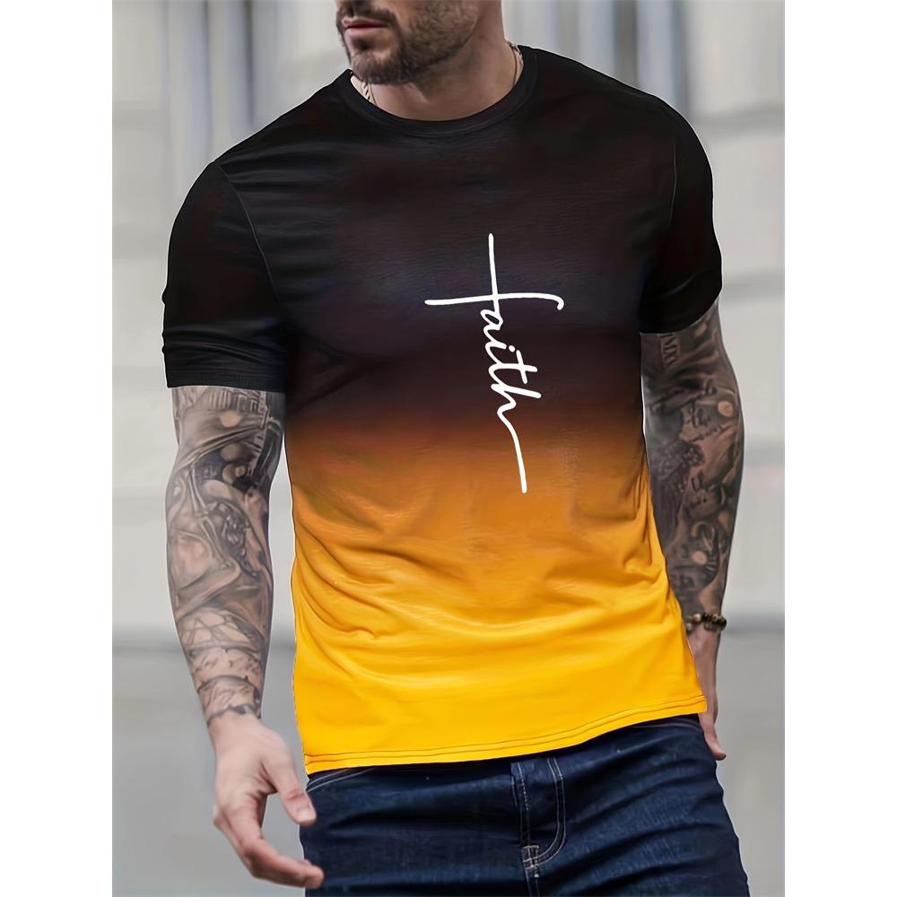 New Men's Casual 3D Printed Men's T-shirt Splicing Color Novelty Faith Cross Symbol Retro Summer Outdoor Travel Party