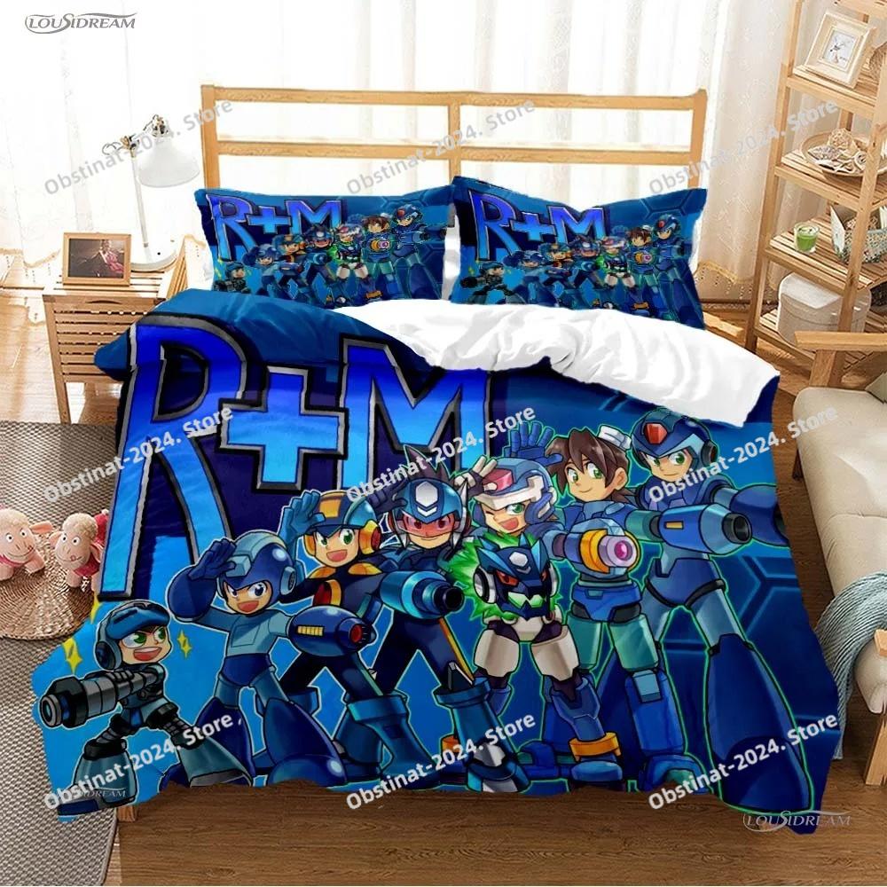 Игровой постельный комплект Rockman Megaman на все сезоны, постельное белье с принтом, пододеяльник, простыня, наволочка, мягкое покрывало, размеры Full, Queen, King