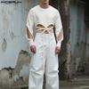 Men Cutcut Long Sleeve Bandage Cropped Pullover Tops