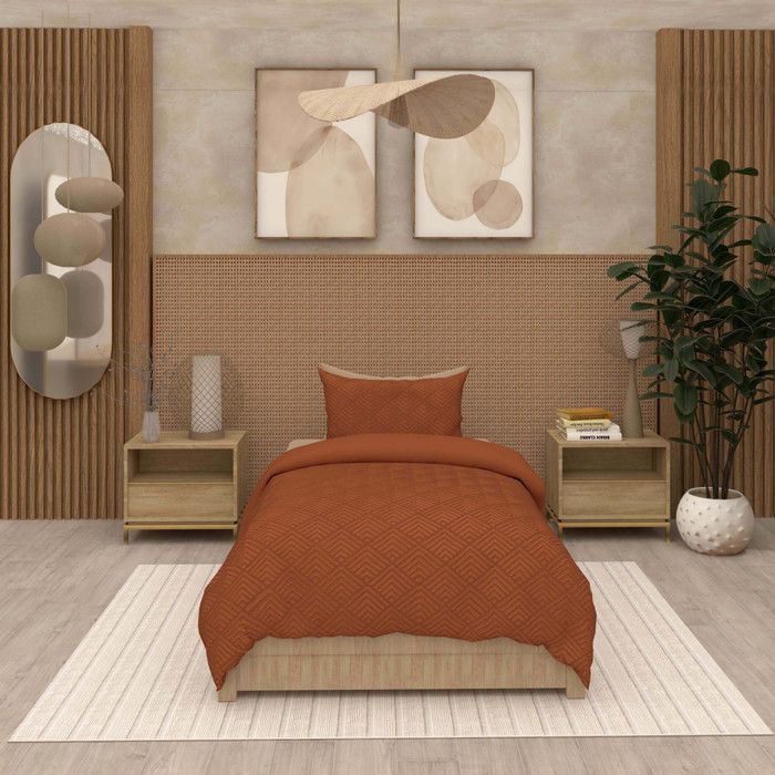 Parure housse de couette 3D microfibre 140x200 cm GAIA terra, par Soleil d'Ocre