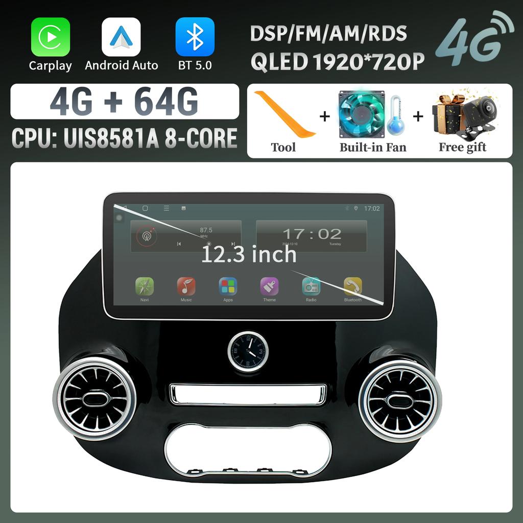 12,3" для Mercedes Benz Vito W447 2014-2021 автомобильное радио GPS беспроводной Bluetooth Carplay Android 14 мультимедиа стерео сенсорный экран