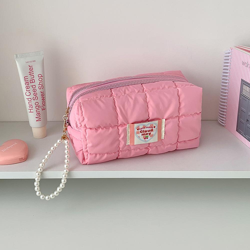 Cosmetic Bag Solid Color Travel Toiletry Bag Pearl Handle Cosmetic Bag Elegant For Backpack Travel Organization