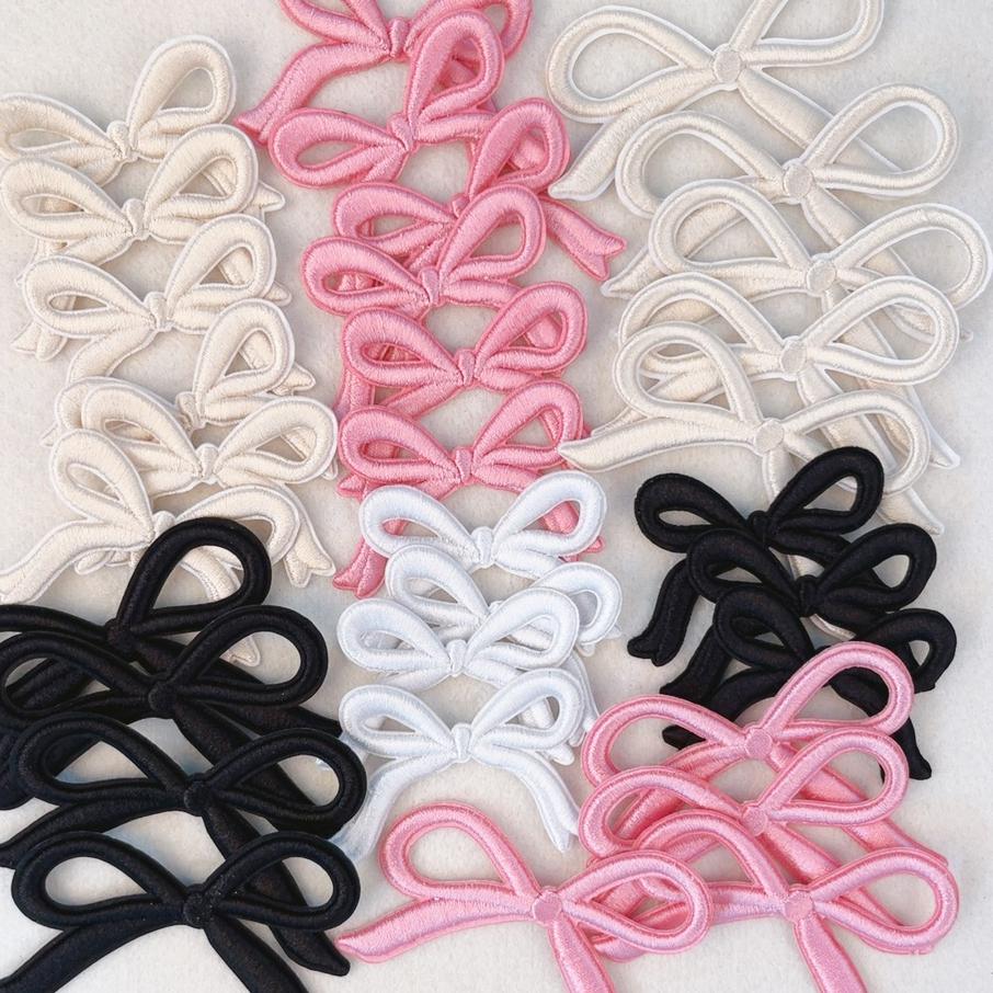 10 шт. Розовые нашивки с вышивкой в виде бантиков, пришивные нашивки для одежды, мультяшные милые розовые нашивки на одежду, детские наклейки, аппликация своими руками