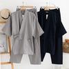 Japanese Spring and Summer Men's Kimono Pajamas Cotton Double-layer Gauze Loose Pajamas Set In Long-sleeved Kimono