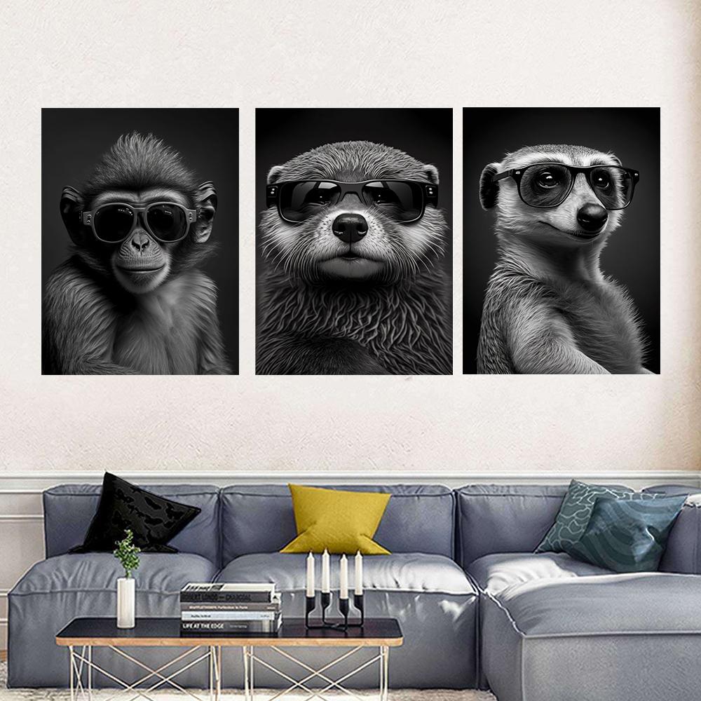 Modern Funny Animals Decorative Painting Portrait of a Sea Otter With Sunglass Posters Prints for Living Room Wall Decor Unframe