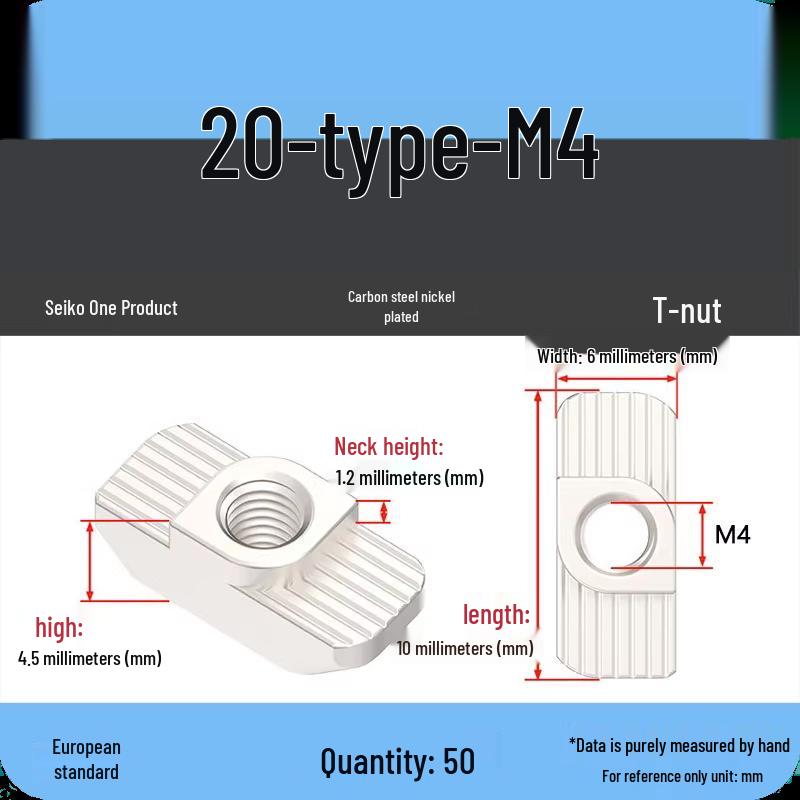 European Standard T-Slot Aluminum Profile Nuts: Wing Nuts M3-M8, Types 20/30/40/45.