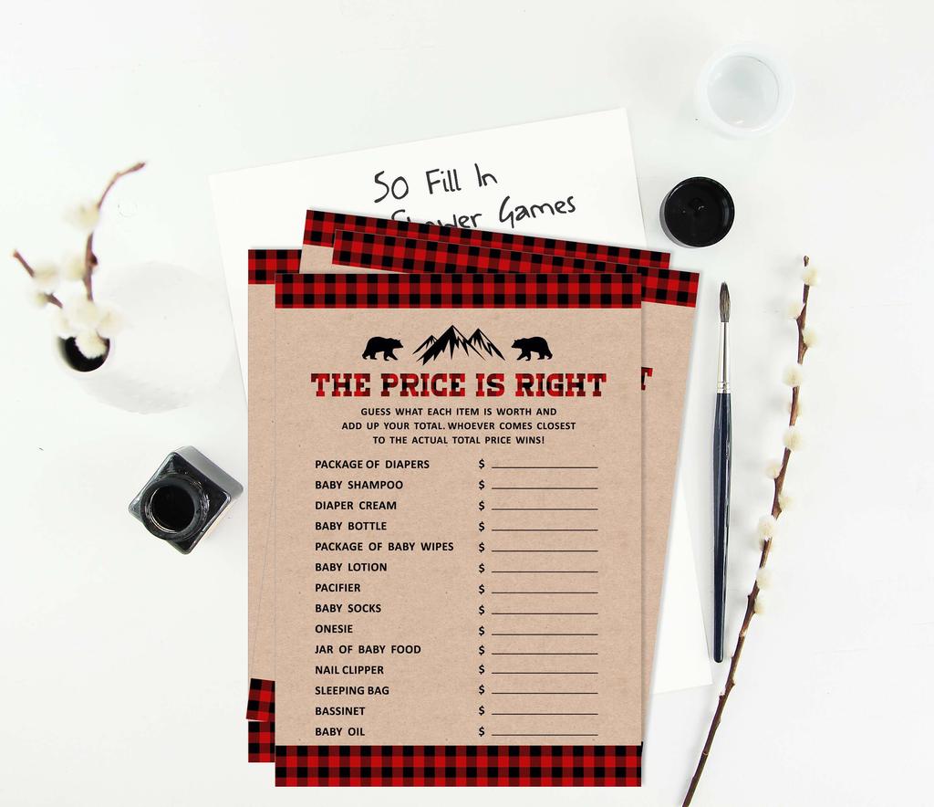 Inkdotpot 50 листов Дровосек Если цена правильная Рустикальная крафт-бумага Игра для детского душа Гендерно-нейтральная вечеринка