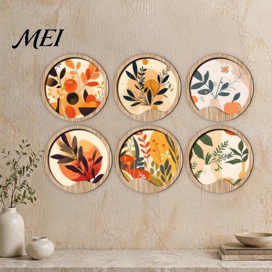 Nature Art Prints for Home Wall Nordic Wooden Sign, Round Botanical Landscape Hanging Decor Living Unique Housewarming Gifts Friends Room Bedroom,