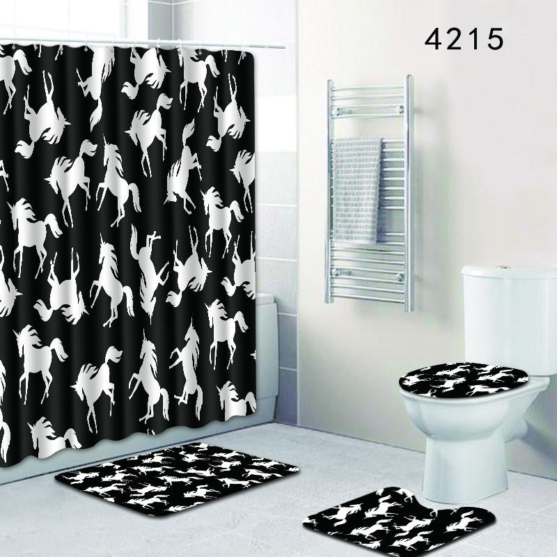 Animal Pattern Bathroom Shower Curtain Floor Mat Toilet Cover Foot Mat Four-Piece Pattern Size