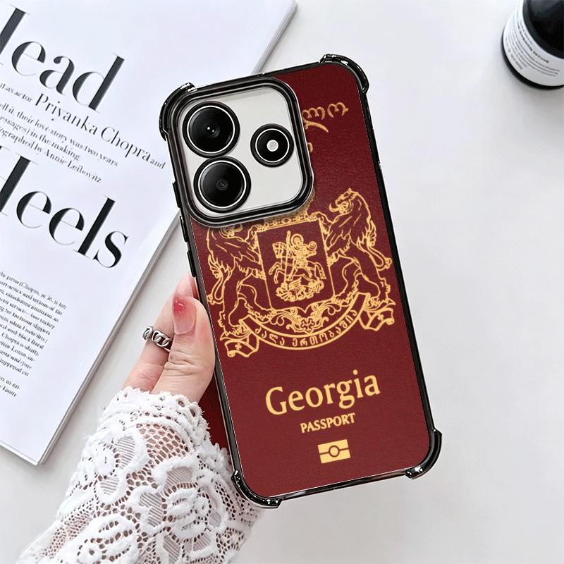 Georgia Passport Flag Plating Phone Case For Xiaomi Redmi Note 14 15 Pro Plus 13 12 11 11S 11T 10 9S 9 5G Anti-Fall Airabag Cove