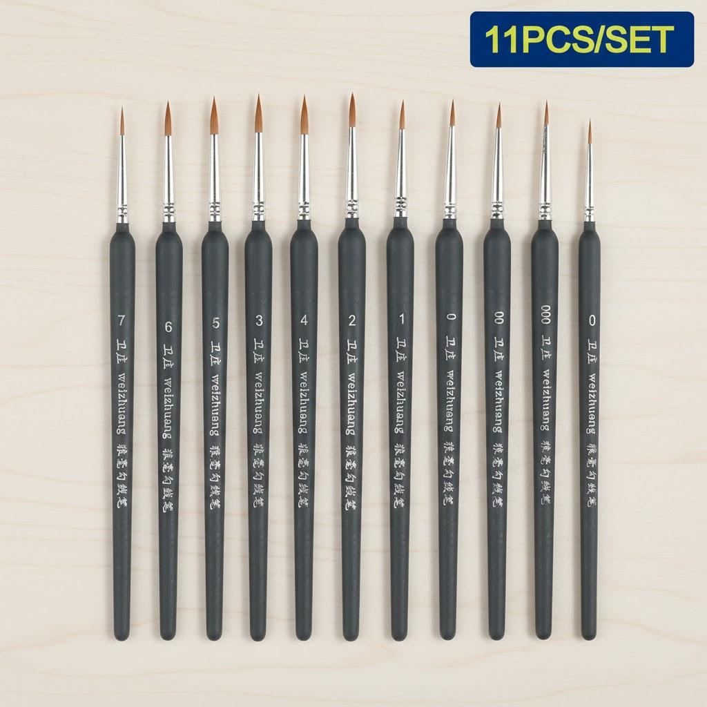 3 11Pcs Miniature Hook Pen Watercolor Soft Hair Oil Painting Long Hair Hand Painted Brush Gouache Acrylic Art Supplies
