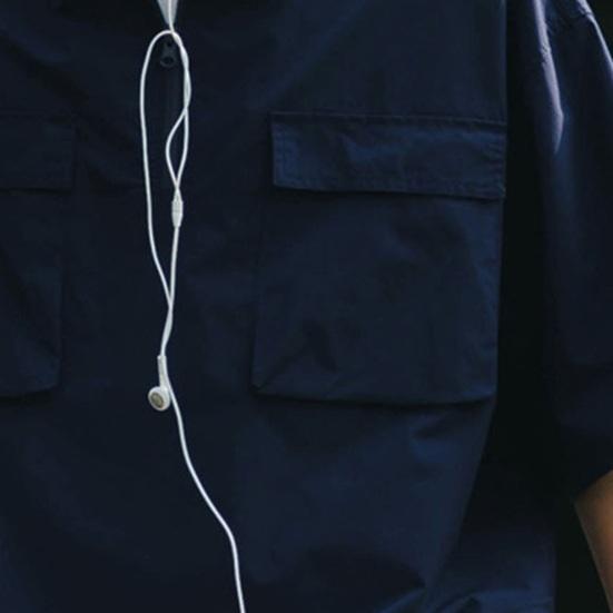 Summer Men Cargo Top Chest Pockets Solid Color Loose Zipper Plus Size Hip Hop Streetwear Plus Size Half Sleeves Half-open Turn-down Collar Mid