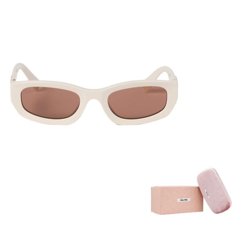 Miu Miu 26 Early Spring Collection Brand Logo Rectangular Sunglasses Women sunglasses White SMUB04E21DC053