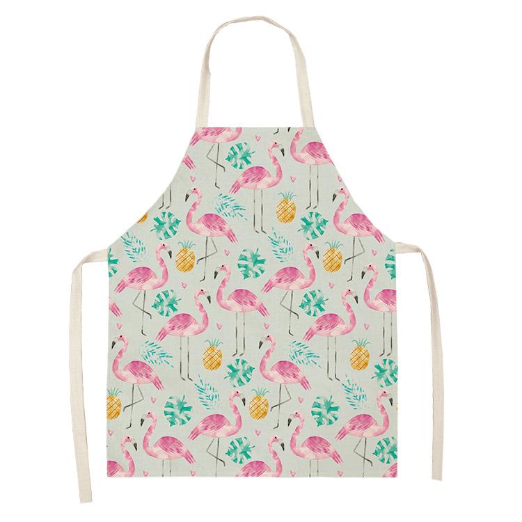 Nordic Palm Leaves Flamingo Kitchen Cooking Aprons For Women Chefs Baking Bibs Cotton Linen Cleaning Pinafore Delantal Cocina