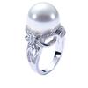 Natural Shell Beads Comparable To Pearl Three-dimensional Bow Hollow-out Full Of Diamond Open Women's Ring