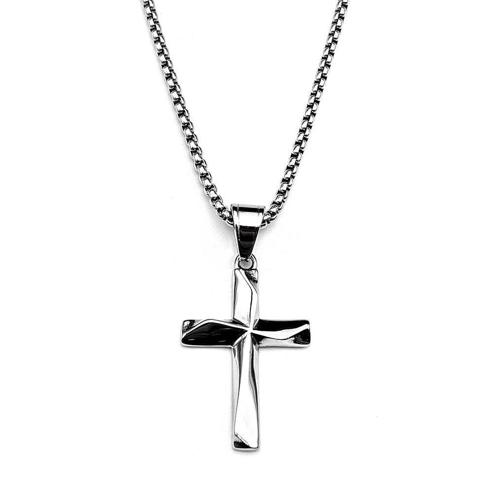 Minimalist Jesus Christian Twisted Bent Cross Pendant Necklace for Man Women Stainless Steel Silver Color Chain Amulet Jewelry