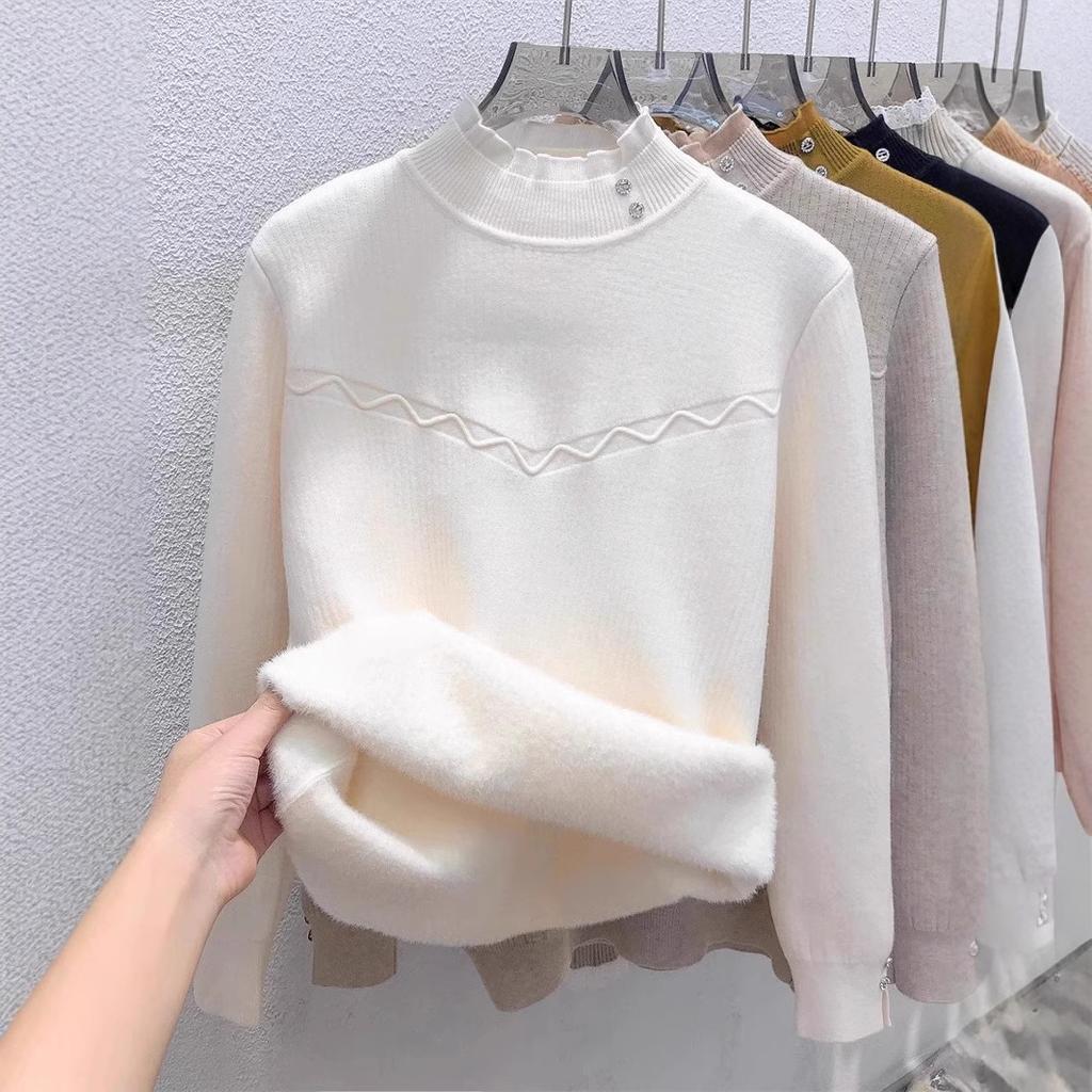 Женский свитер Осень/Зима Плюшевый Теплый Свитер Стильный Повседневный Полувысокий Воротник Вязаный Свитер