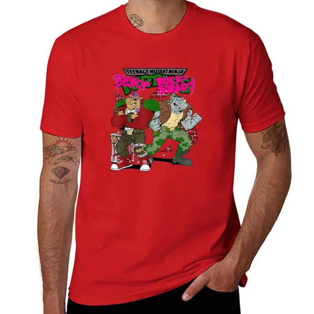 Футболка с граффити Bebop and Rocksteady оверсайз милые топы однотонные белые футболки мужские 2025 новая модель