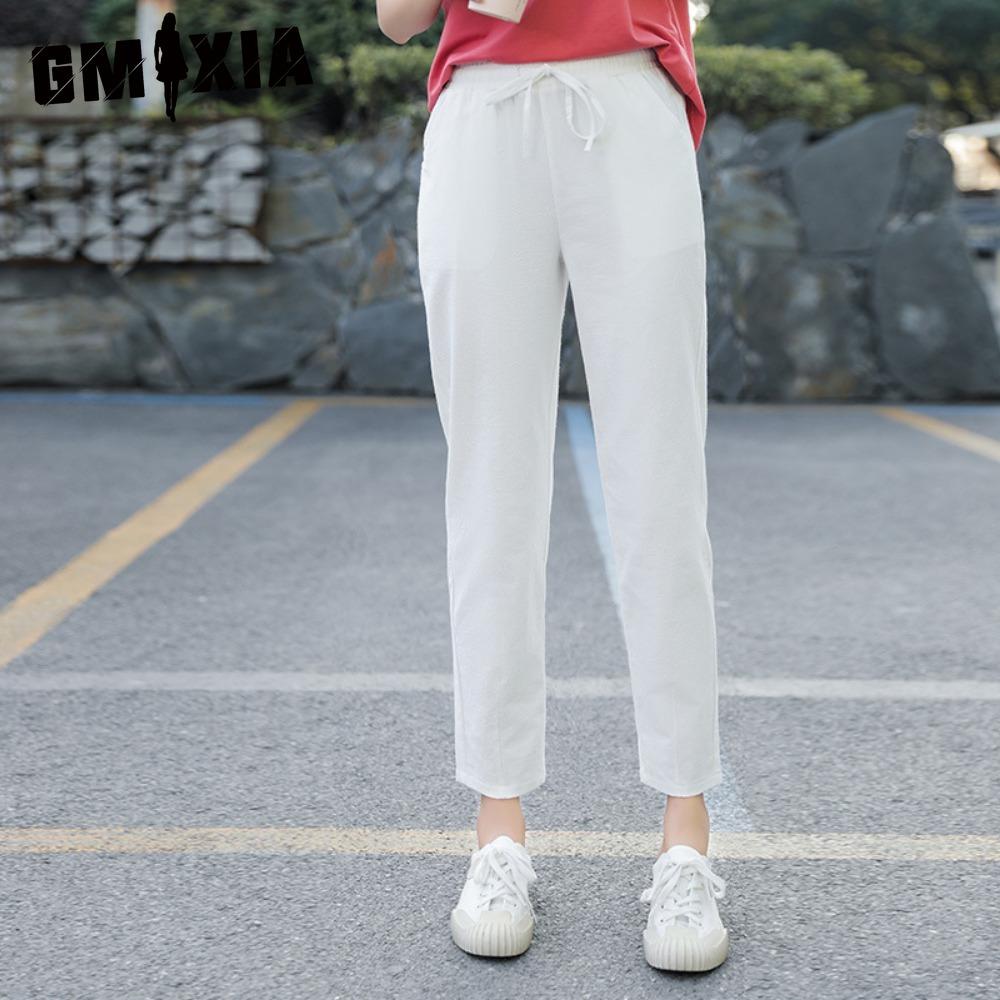 GMXIA 9 Color Pure Cotton Nine Point Trousers Spring Summer Slim Straight Loose Casual Pants Women Solid Color Harem Pants