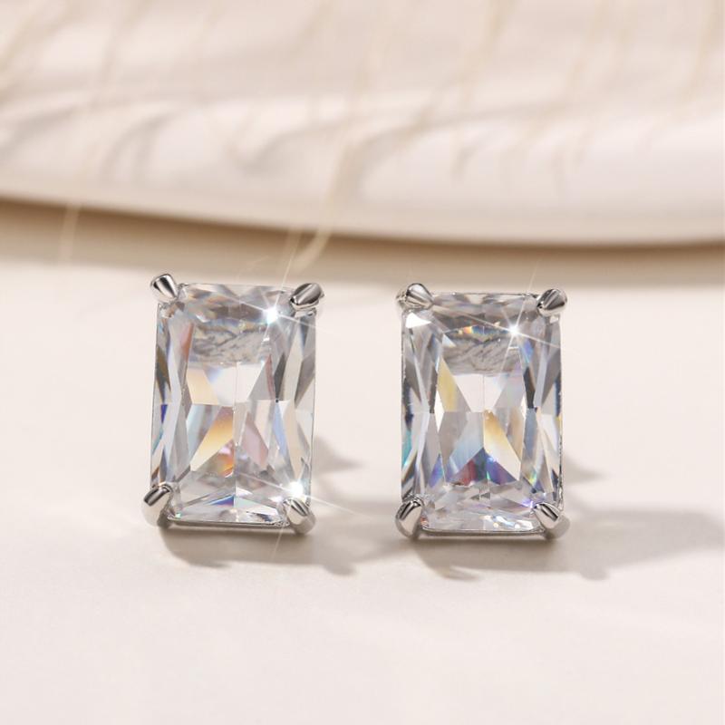 Fashion Contracted Square CZ Stud Earrings Women Silver Color Ear Piercing Series Accessories Simple Versatile Jewelry
